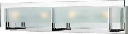 Hinkley Latitude Large Four Light Bath Vanity - Modern, Inside Etched Clear Glass Panel, Bulbs Included - Chrome Finish