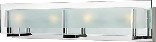 Hinkley Latitude Large Four Light Bath Vanity - Modern, Inside Etched Clear Glass Panel, Bulbs Included - Chrome Finish