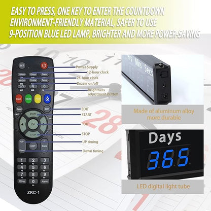 LED Countdown Clock, 999 Days, 23 Hours, 59 Minutes, 59 Seconds, Event Countdown Clock/Factory Accepts Your Exclusive Customization (1.0 inch 9-bit Blue LED)