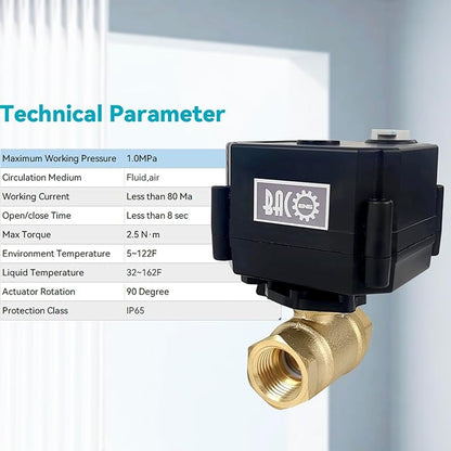 BACOENG Motorized Ball Valve, 2 Wire Auto Return 1/2" Brass Electrical Ball Valve with Full Port, AC/DC9-24V Manually Closable (Normally Closed), Black