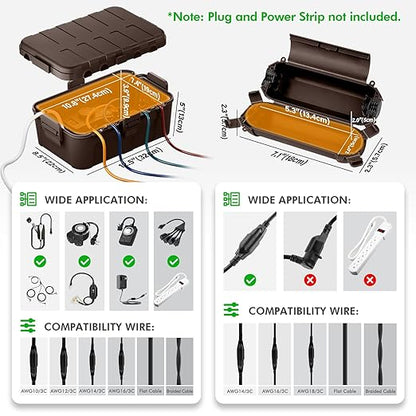 RESTMO 5-Piece Outdoor Waterproof Electrical Box Set – 12.5" x 8.5" x 5" Large & 7.1" x 2.3" x 2.3" Small, Weatherproof Boxes for Power Strip, Outlet, Plug, Socket, Timer, Holiday Light, Brown