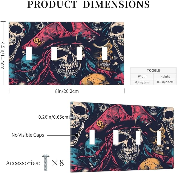 Light Switch Covers Pirate Colourful Skeleton Red Hat Quad Toggle Electrical Faceplate 4 Gang Wall Plate Decorative Switch Plates For Farmhouse Cabin Decor