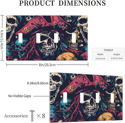 Light Switch Covers Pirate Colourful Skeleton Red Hat Quad Toggle Electrical Faceplate 4 Gang Wall Plate Decorative Switch Plates For Farmhouse Cabin Decor