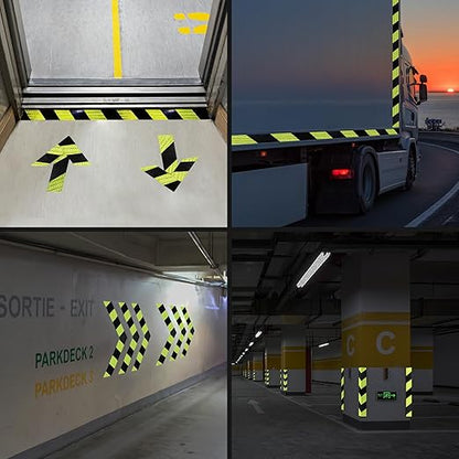 Neon Black Reflective Chevron Tape 2 Inch x 33 FT Waterproof Caution Tape Reflective Stickers for Floor,Step,Cars,Warehouse,exit.