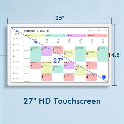 27 Inch Smart Digital Calendar Max, Wall Mountable Electronic Family Planner with Touchscreen, 1920 * 1080 IPS Display for Home & Office, Chore Chart & Event Sync White Gifts for Women