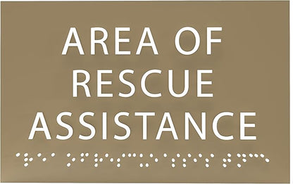 6" X4" Area of Rescue Assistance Sign- Tactile Graphics Grade 2 Braille Text ADA Compliant Sign |ADA Compliant Plastic Signs for Schools, Offices, Businesses, Apartments & Restaurants