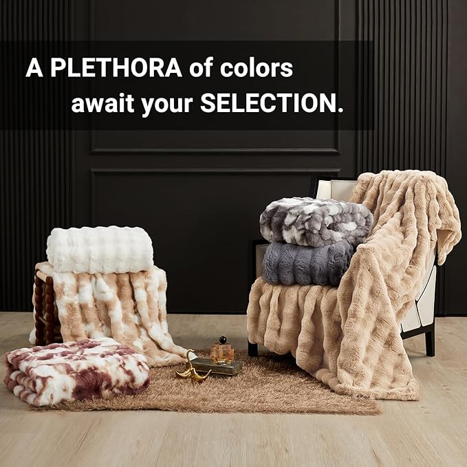 SAPHREAS Faux Fur Throw Blanket for Couch, Fluffy Fuzzy Bubble Blanket for Sofa Bed Living Room, Decor Soft Cozy Gifts for Women Men, 50x60” Khaki