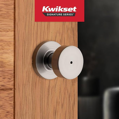 Kwikset Pismo Interior Privacy Door Knob with Lock, Door Handle For Bathroom and Bedroom, Satin Nickel Keyless Turn Lock Doorknob, with Microban Protection