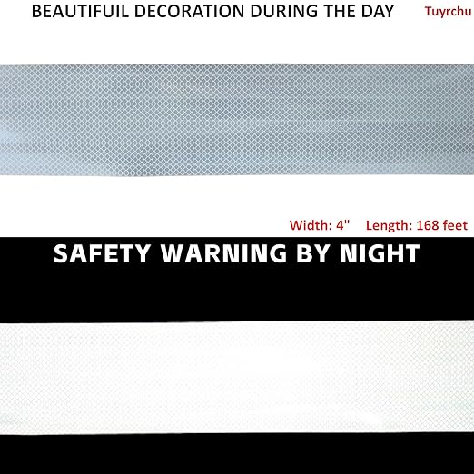 Non Fading White Reflective Tape Outdoor Waterproof 4 inch Wide, High Visibility Warning Industrial Marking Tape,Safety Stickers (168 feet)