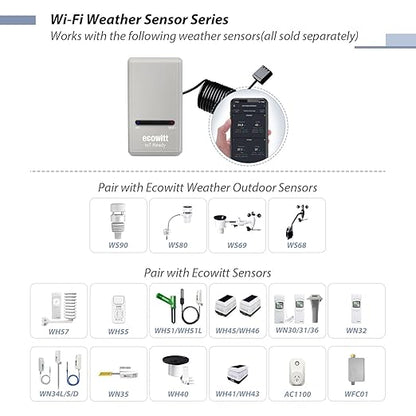 ECOWITT Wi-Fi Weather Station GW1210, Includes GW1200 Wi-Fi Gateway and WS90 Outdoor Sensor Array, 915 MHz