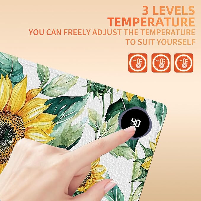 Heated Mouse Pad, Warm Desk Pad, Keyboard Mat 31.5 x 13 Inch Large Size Intelligent Fast Heating, 3 Speed Adjustable, Timed Auto Power Off for Game Office Home,Blooming Sunflowers