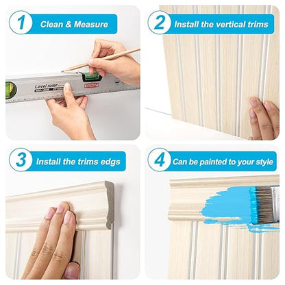 Art3d Wainscoting Wall Panel Kit, 37.8" Tall Beadboard Panels for Walls, Polystyrene Board and Batten Wall Panel Kit, Easy DIY Decorative Trim for Living Room, Kitchen, Bedroom – Covers 31 Sq.Ft