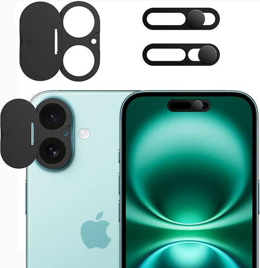 3 Pack Privacy Cover Compatible for iPhone 16/iPhone 16 Plus with 2 Front Camera Privacy Cover, Anti-Spy Camera Cover, Easy-Adhesive Design, Safeguard on iPhone 16/16 Plus,Black