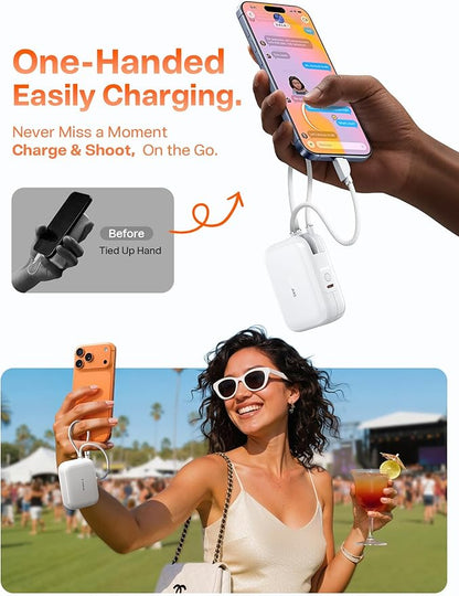 TORRAS 45W Portable Charger, Smallest 10000mAh Power Bank with Built in USB-C Cable, Fast Charging USB C in&Out Battery Pack, Travel Phone Charger for iPhone Air/17/16/15 Series, Samsung, iPad etc