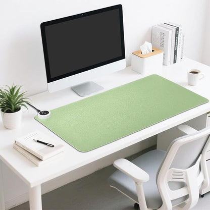 Green Heated Desk Pad Mouse Pad 31.5x13 Inch PU Leather Desk Mat with 3 Heat Levels Large Mouse Gaming Computer Laptop Mat