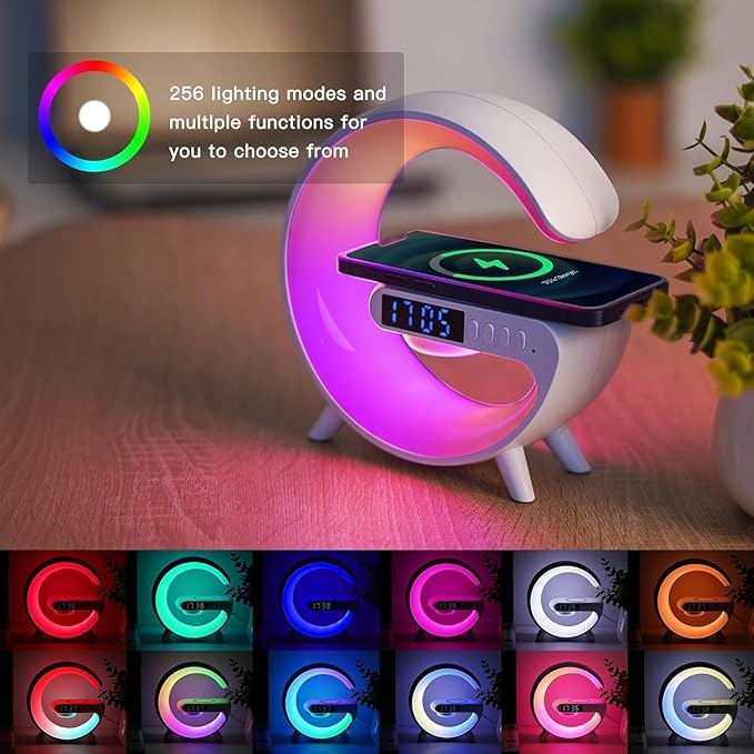 2026 New Smart Mini Table Lamp with Wireless Charger, Bluetooth Speaker Alarm Clock, Night Light for Bedroom Office Desk, Gifts for Kids Teens Chirstmas（Black）