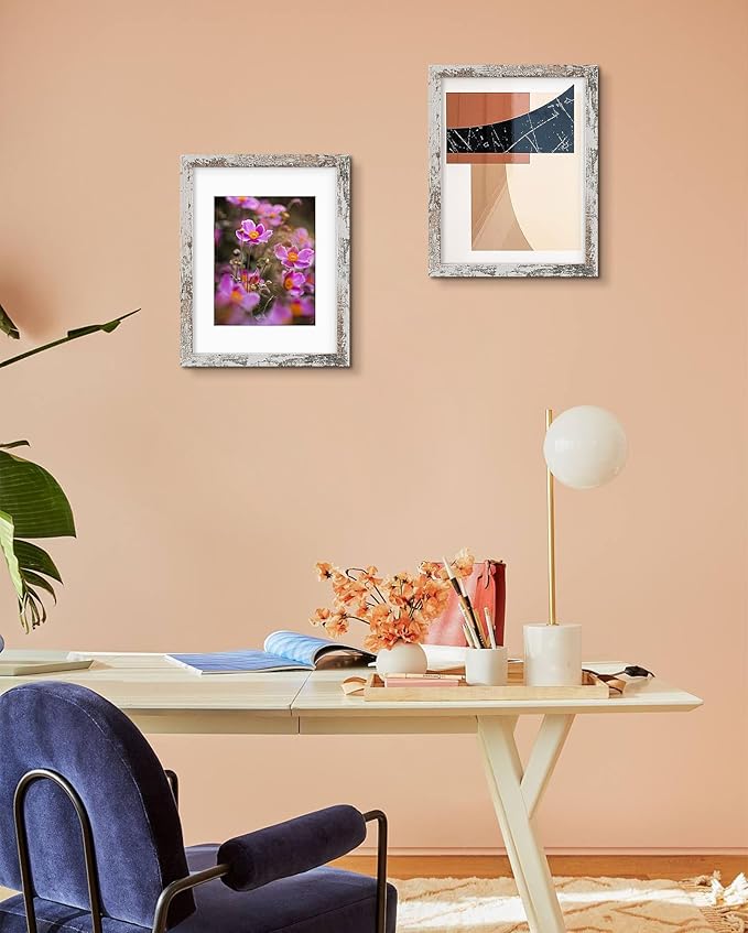 Golden State Art, 11x14 Picture Frame with Mat for 8x10 - High Definition Glass Wall Mounting Horizontal Vertical Display (Weathered White, 2 Pack)