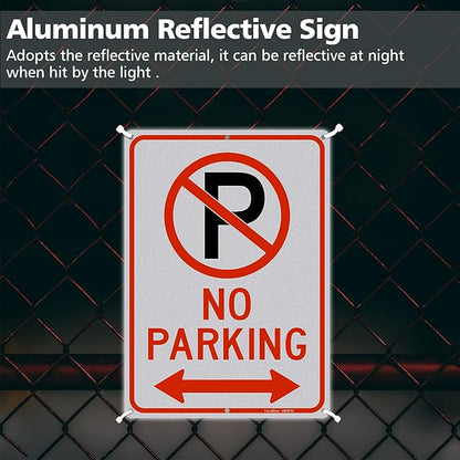 GicnKeuz No Parking Signs with Arrow,14×10 Inches No parking sign .040 Reflective Aluminum,Waterproof and Fade Resistant,6 Pre-drilled holes,Easy to Install,Indoors and Outdoors Use(2-pack)