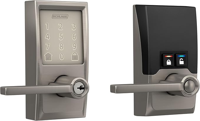 Schlage FE789WBCEN619LAT Encode Century WiFi Latitude Lever Smart Keyless Entry Touchscreen Door Lock, Satin Nickel