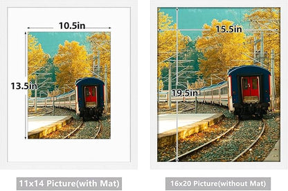 Golden State Art, 16X20 Picture Frame with Mat for 11X14 - High Definition Glass Wall Mounting Horizontal Vertical Display (White, 2 Pack)