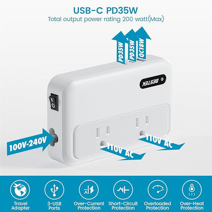 BESTEK 220V to 110V Converter with USB-C 35W, Universal Travel Adapter, US to Europe Power Converter for Hair Straightener/Curling Iron, Step Down Transformer(AU/EU/UK/India/South Africa Plug Adapter)