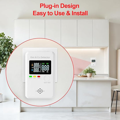 3 Packs Natural Gas & Carbon Monoxide Alarm,Combination Gas & Carbon Monoxide Detector,4-in-1 Real-time Display & Monitor,Plug in Propane Detector & CO Alarm for Home,RV,Apartment