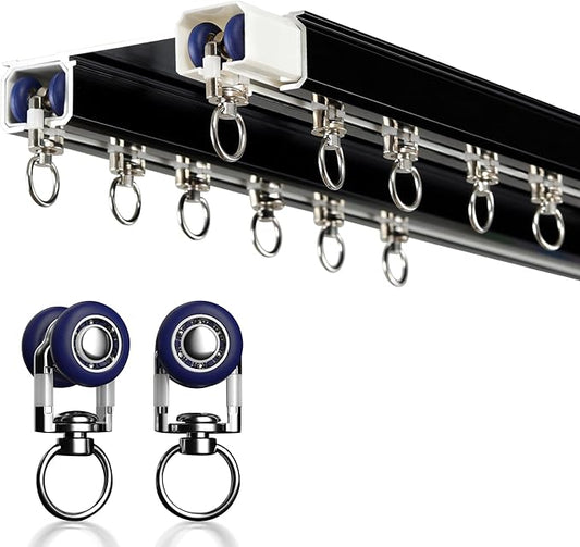 Double Row Ceiling Curtain Track - Ceiling Mounted Curtain Double Rails for Drapes, Room Dividers - Black, 4.5M