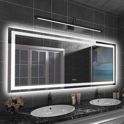 Amorho LED Bathroom Mirror, 72" X32" with Front and Backlight, Large Dimmable Wall Mirrors with Anti-Fog, Shatter-Proof, Memory, 3 Colors, Double LED Vanity Mirror