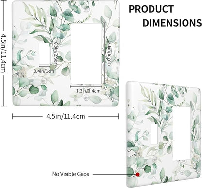 Boho Green Eucalyptus Leaf Floral Plants Flowers Outlet Covers 1 Toggle 1 Rocker Combination Decorative Wall Plate Electrical Switch Plates Light Switch Cover Plate for Bed Room Living Room Decor