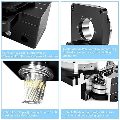 Hollow Rotary Actuator Ratio 10:1 Hollow Rotating Table Precision Rotary Reducer High Accuracy Hollow Rotary Platform for NEMA23 6.35mm 8mm Shaft/60 mm Servo Motor 14mm Shaft Alternative Cam Indexer