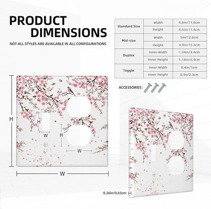 Decorative Outlet Covers Rustic Plum Blossom Pink Flowers 2 Gang Wall Plate Single Toggle Duplex Light Switch Cover Switch Plate Covers Faceplate for Home Bedroom Decor