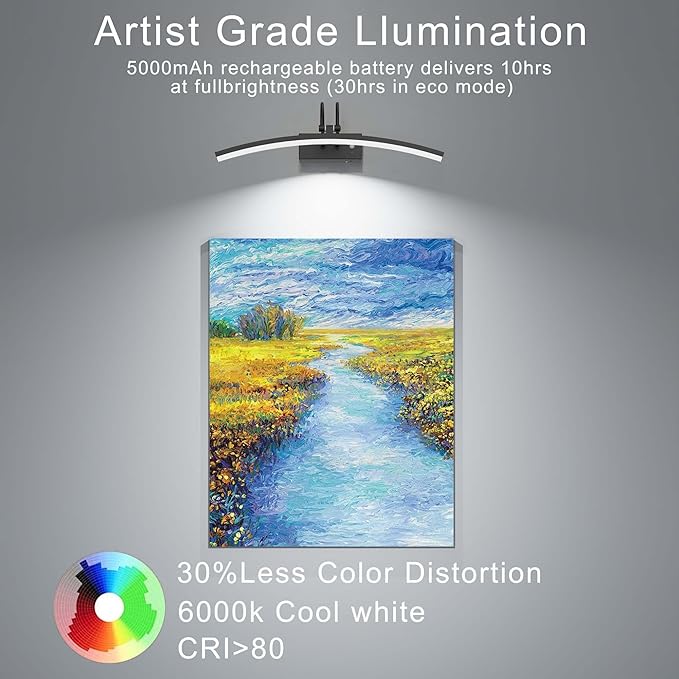 PAIHOME Lights for Pictures on Wall, Rechargeable Picture Light with Smart Motion Sensor, Remote Dimmable & Timer, ‌16in Wireless Black Art Lighting for Paintings Canvas, Gallery, Portraits