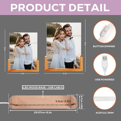 NAZENTI Personalized Picture Frame with Led Light, Custom Photo Collage Frame Lamp, Custom Picture Gifts, Couple Photo Lamp, Wedding Gift for Couple, Valentine Day Gifts for Girlfriend Boyfriend