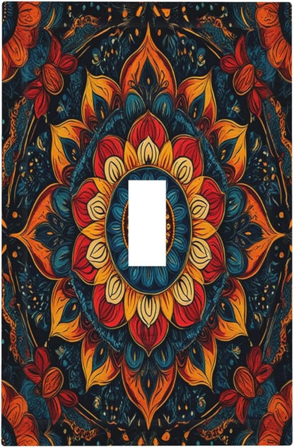 Boho Colorful Mandala Single Toggle Light Switch Cover plate Outlet Cover Decorative Switchplate Wall Plates Electrical Panel Cover for Bathroom Living Room 5 X 3 IN