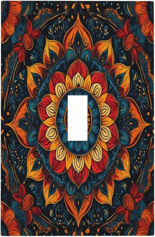 Boho Colorful Mandala Single Toggle Light Switch Cover plate Outlet Cover Decorative Switchplate Wall Plates Electrical Panel Cover for Bathroom Living Room 5 X 3 IN
