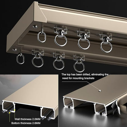 Ceiling Mounted Curtain Track System - Double Rails for Curtains & Drapes - Room Dividers - Sliding Curtain Rail for Window (champagne, 4.5m)