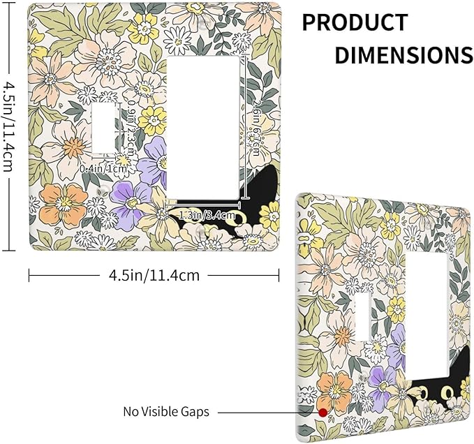 Decorative Outlet Covers Cute Black Cat in a Flower Patch Botanical Garden 2 Gang 1 Gang Wall Plate Single Toggle Rocker Light Switch Covers Switch Plate Cover for Bedroom Home Decor