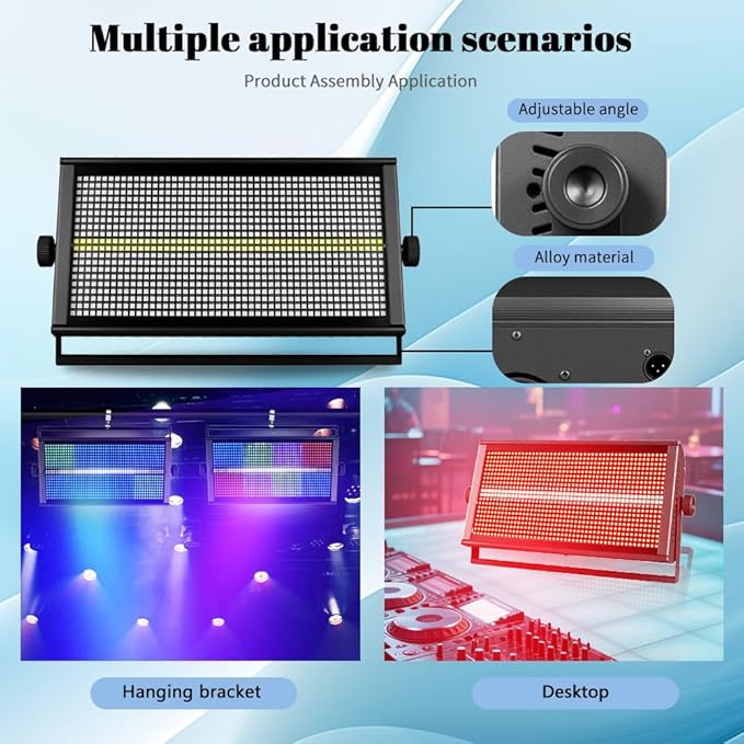 MINGJIE 500W LED Stage Strobe Wash Light with 960 LEDs RGBW 12 Colors, DMX512/Sound Activated/Auto/Master-Slave Modes, Metal Housing for DJ Disco Party Wedding Church Bar Stage Lighting (1PC Light)