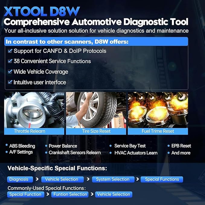 XTOOL D8W OBD2 Scanner Diagnostic Tool Wireless Bidirectional Scan Tool with Topology, ECU C0ding, 42 Reset, Active Tests, Crankshaft Relearn, All System PMI, CANFD/DoIP FCA, 3-Yr Update