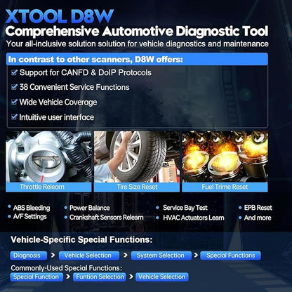 XTOOL D8W OBD2 Scanner Diagnostic Tool Wireless Bidirectional Scan Tool with Topology, ECU C0ding, 42 Reset, Active Tests, Crankshaft Relearn, All System PMI, CANFD/DoIP FCA, 3-Yr Update