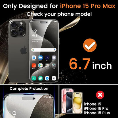 4+4 Pack Privacy Screen Protector for iPhone 15 Pro Max 6.7-Inch with 4 Pack Camera Lens Protector, Anti Spy Tempered Glass Film 9H Hardness Case Friendly