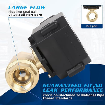 1/2" Brass Motorized Ball Valve - Electric Water Valve 2 Wire Auto Return,9-24V AC/DC Automatic Ball Valve with Full Port,Normally Closed
