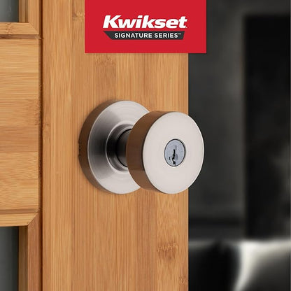Kwikset Pismo Entry Door Knob with Lock and Key, Secure Keyed Handle Exterior, Front Entrance and Bedroom, Satin Nickel, 10 Pack, Pick Resistant SmartKey Rekey Security and Microban