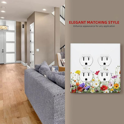 Outlet Covers Colorful Wildflowers Plant Floral Daisy 2 Gang Double Duplex Decorative Light Switch Covers Electrical Wallplates Socket Faceplate For Bed Room Living Room Decor