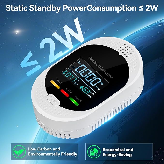 4-in-1 Carbon Monoxide Detectors,Plug in Combustible Gas Detector,Natural Gas & Co Gas Alarm Detectors with Temperature Humidity Display,Clear LCD Screen Sound Light Dual Alarm for Home RV Travel