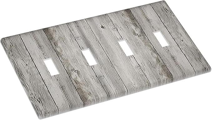 Light Switch Covers Farmhouse Rustic Grey Barn Door Wood Quad Toggle Electrical Faceplate 4 Gang Wall Plate Decorative Switch Plates for Bedroom Cabin Decor