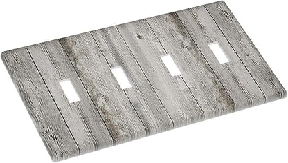 Light Switch Covers Farmhouse Rustic Grey Barn Door Wood Quad Toggle Electrical Faceplate 4 Gang Wall Plate Decorative Switch Plates for Bedroom Cabin Decor