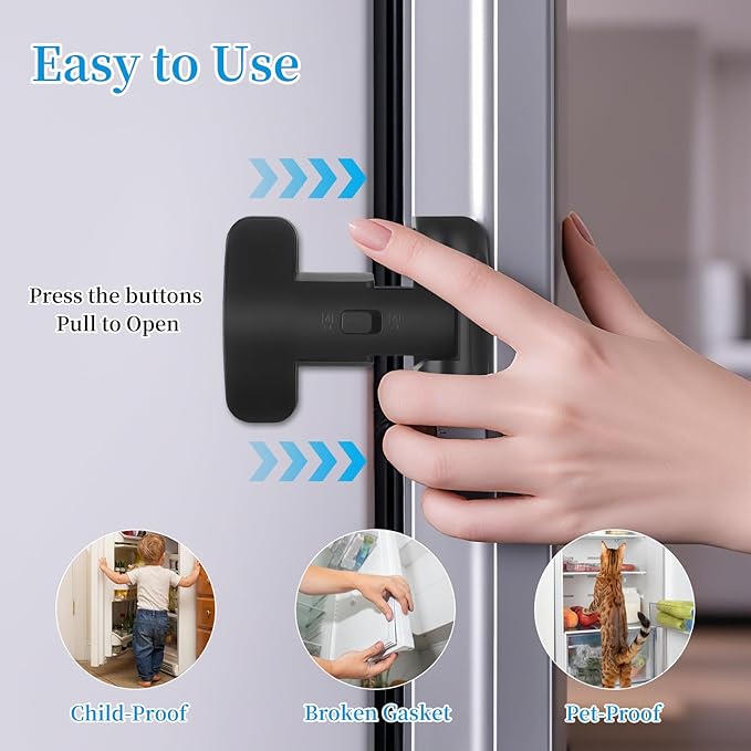 YCT Baby Proof Fridge Lock, Refrigerator Fridge Freezer Door Latch to Keep Closed, Automatically Lock While Closing The Door, Easy to Install (White 1PCS)