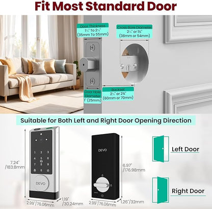 DEVO G1 6-in-1 Video Smart Lock with Camera & Doorbell, Keyless Entry Door Lock with Fingerprint, Auto Locks, App Remote, Built-in Wi-Fi Smart Deadbolt for Front Door