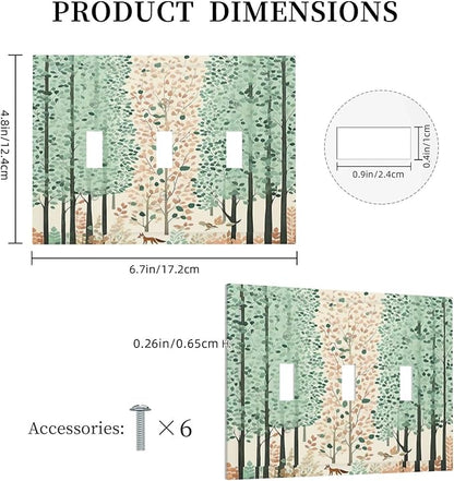 Boho Wildflower Forest Woodland Animals Decorative Switch Plates 3 Gang Wall Plate Triple Toggle Light Switch Cover Electrical Wall Panels Faceplate for Bedroom Bathroom Decor